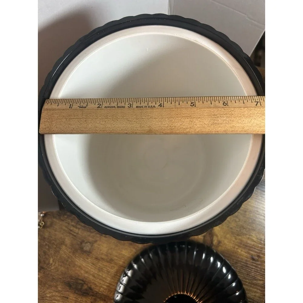 Vintage Black Ribbed Ice Bucket Removable Insert Georges Briard Japan Bar